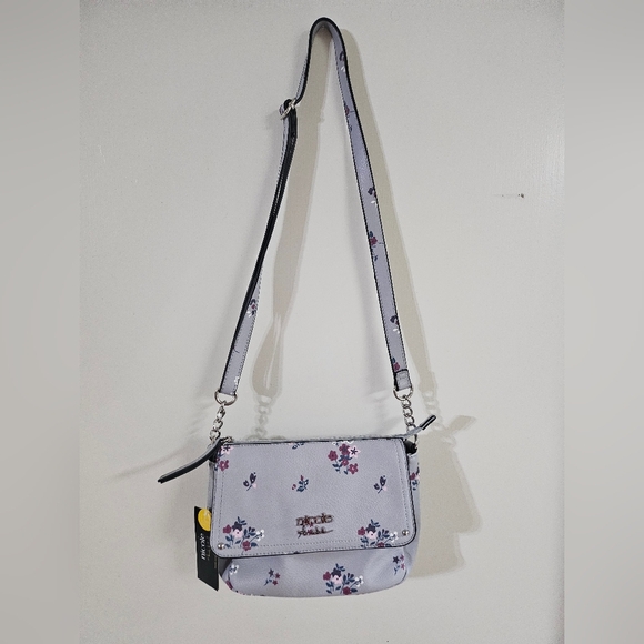NWT Nicole by Nicole Miller Grey Floral Crossbody Bag - Picture 1 of 16